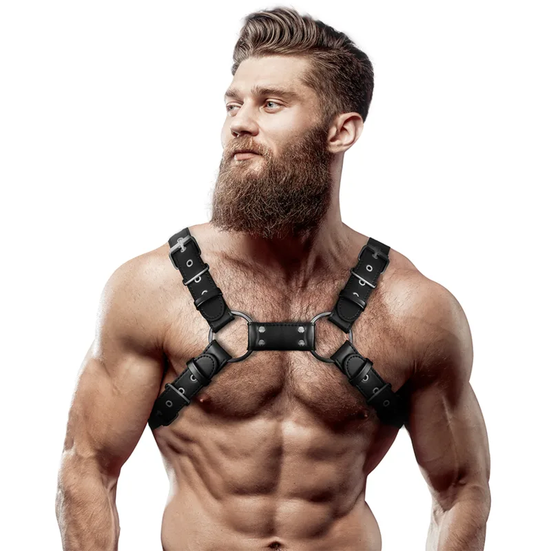 Fetish Submissive Attitude - Justerbar Bröstselärs i Eko-Läder för Män (Bulldog-design)