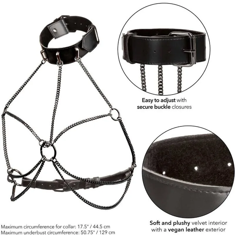 CalExotics Euphoria Plus Size Multi-Chain Collar Harness – Veganskt läder & sammet kroppssele