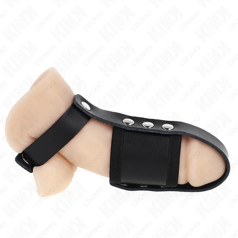 Kink - Leather Penis Cage Ring with Adjustable Coated Testicle Divider Strap