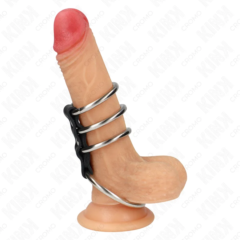 Kink - Set of 4 Graduated Metal Penile Rings Connected by Leather Strap (3.7 cm to 5 cm)
