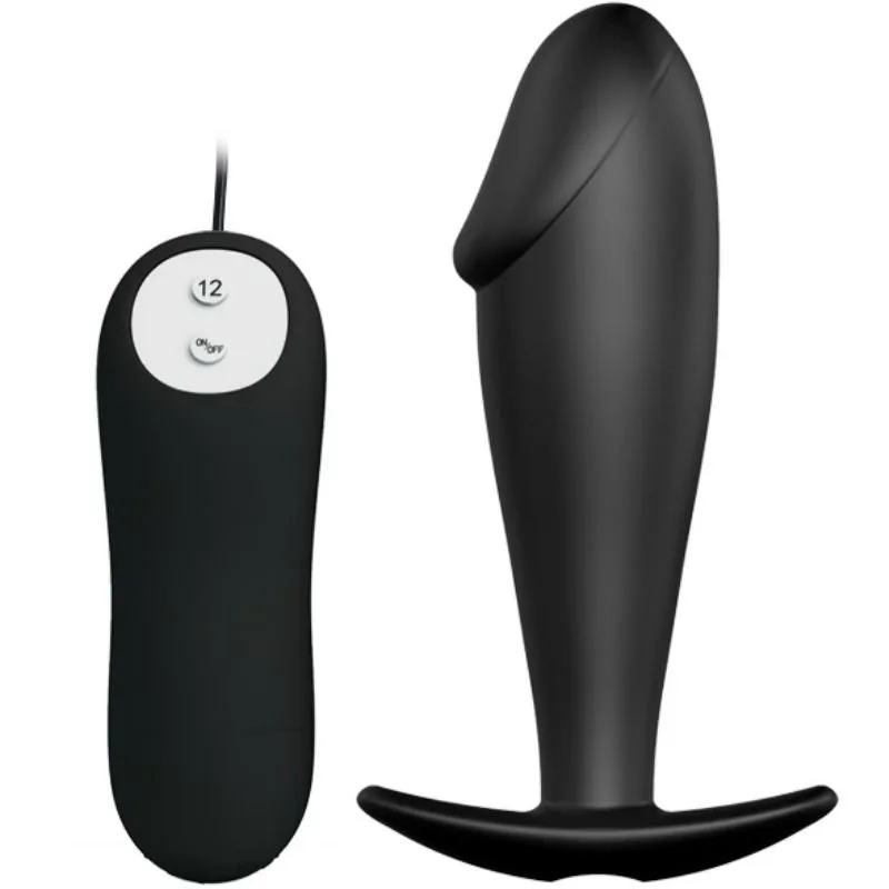 Pretty Love – Silicone Penis-Shaped Anal Plug with 12 Vibration Modes & Remote Control, Black
