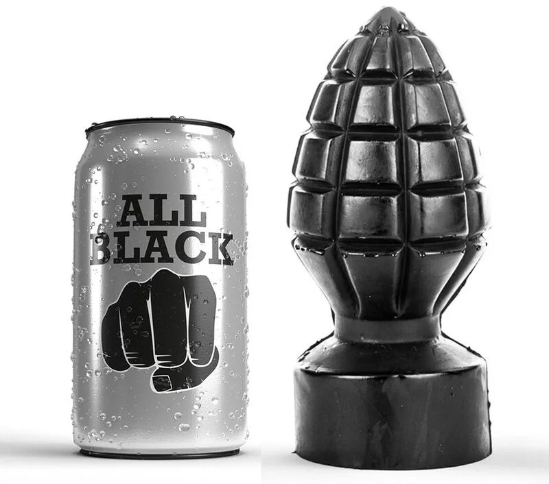 All Black Analplug 14 cm – Texturerad granatformad buttplug i PVC