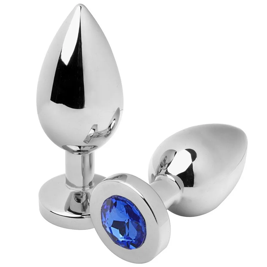Metal Hard - Anal Plug with Blue Diamond Crystal Medium 7.62 cm
