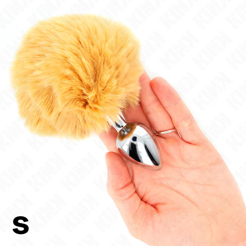 Kink - Analplugg i rostfritt stål 7 x 3 cm med beige konstpäls-kaninsvans 8 cm