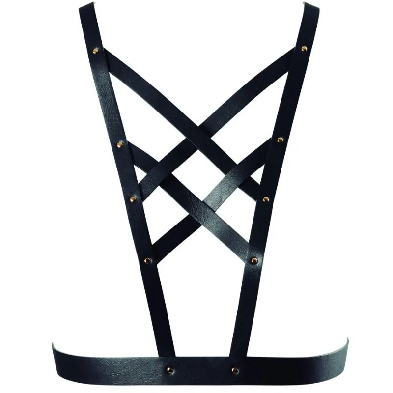 Bijoux Indiscrets Maze Crossed Body Harness with Neckline Detail – Black