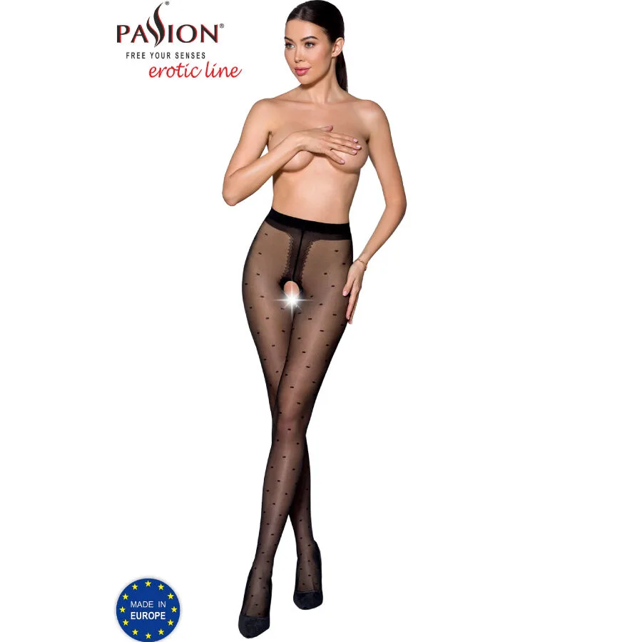 Passion Tiopen 018 Black Open-Crotch Tights – 3/4 Length, 20 Den