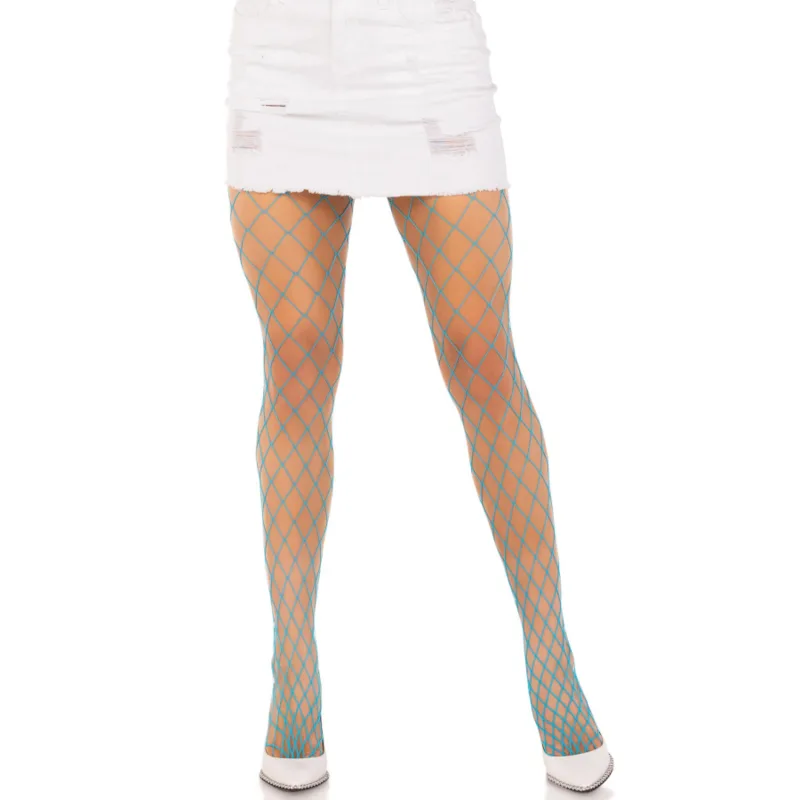 Leg Avenue - Diamond Fishnet Pantyhose | Bold Wide-Web Pattern Hosiery | Blue