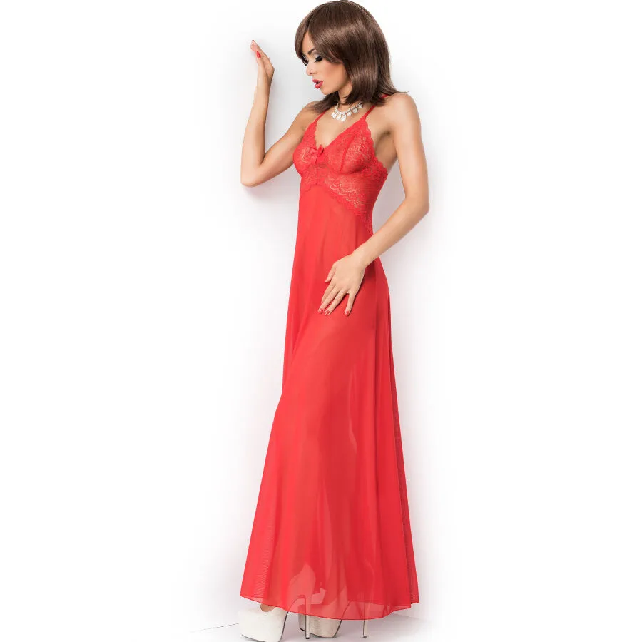 Chilirose CR 3883 Lång Babydoll Lingerieuppsättning – Röd – Storlek S/M