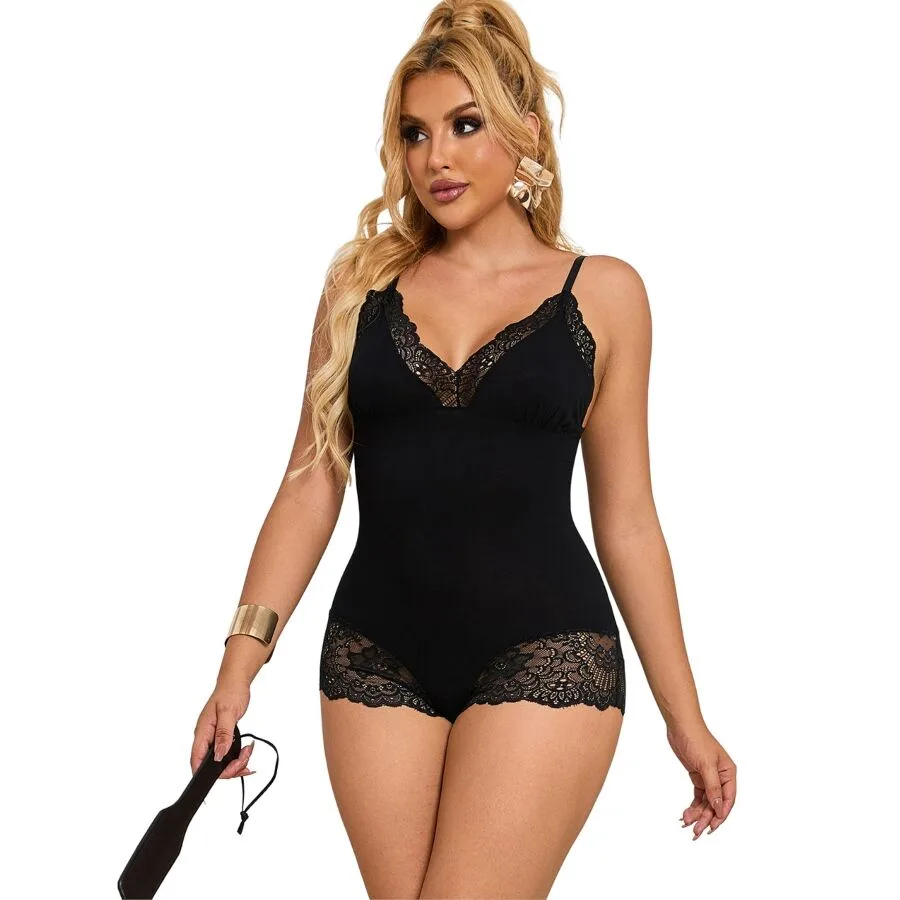 Subblime Black Floral Lace Detail Teddy – Storlek S/M