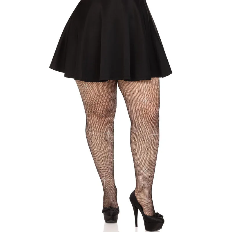 Leg Avenue - Crystalised Mesh Rhinestone Stockings Black Plus Size