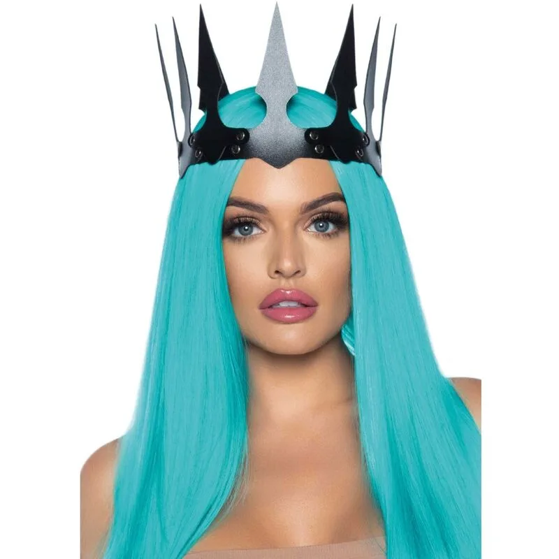 Leg Avenue - Maleficent Studded Synthetic Leather Crown Headpiece | Black Villain Crown Costume Accessory