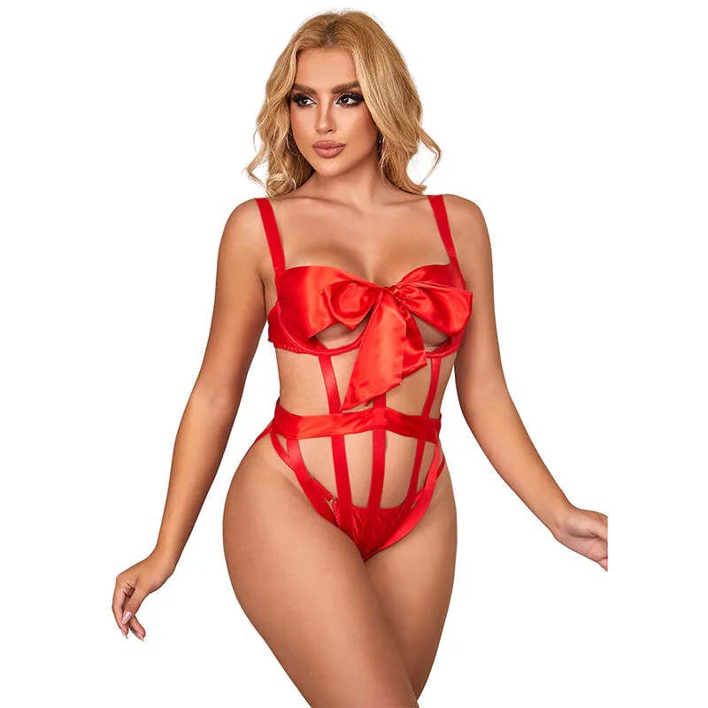 Subblime - 954475 Elegant Openwork Body with Bow Detail in Red, Size L/XL