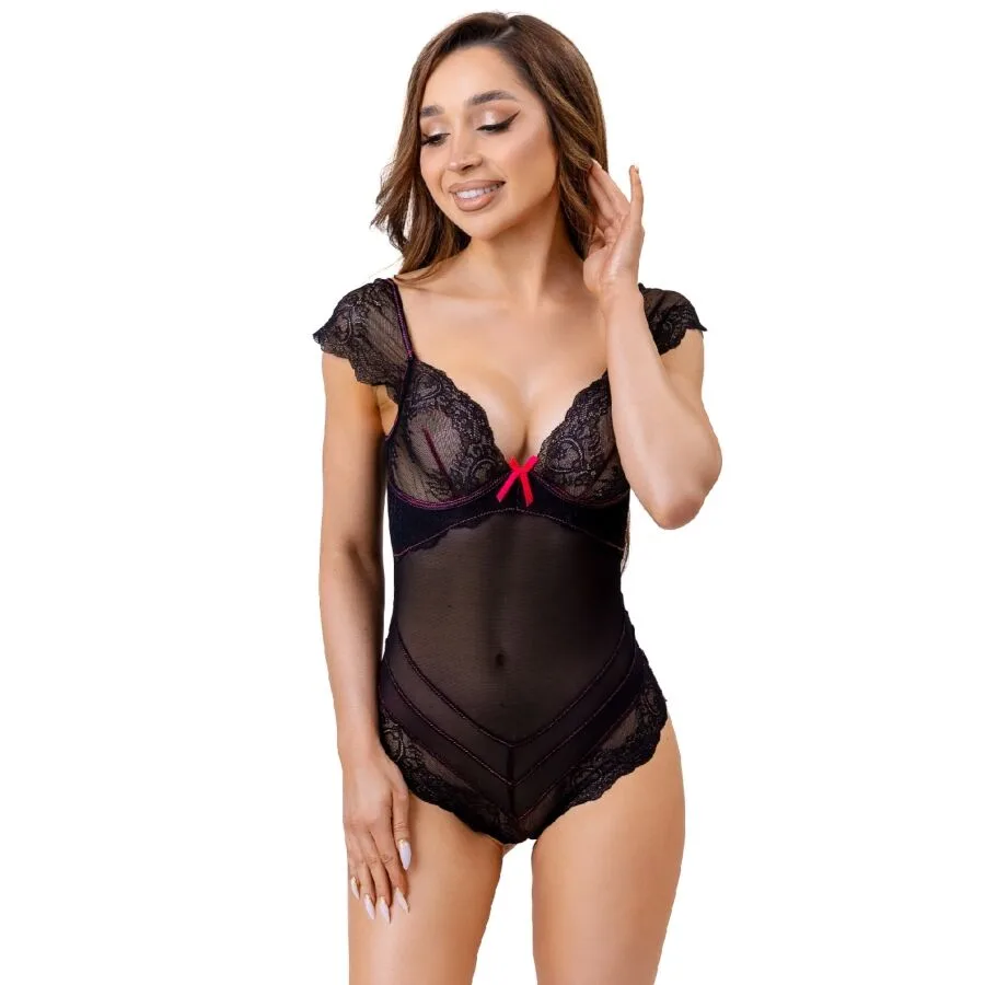 Livco Corsetti Fashion – Evelyn LC 20243 Lace-Trimmed Sheer Body in Black (Size S/M)