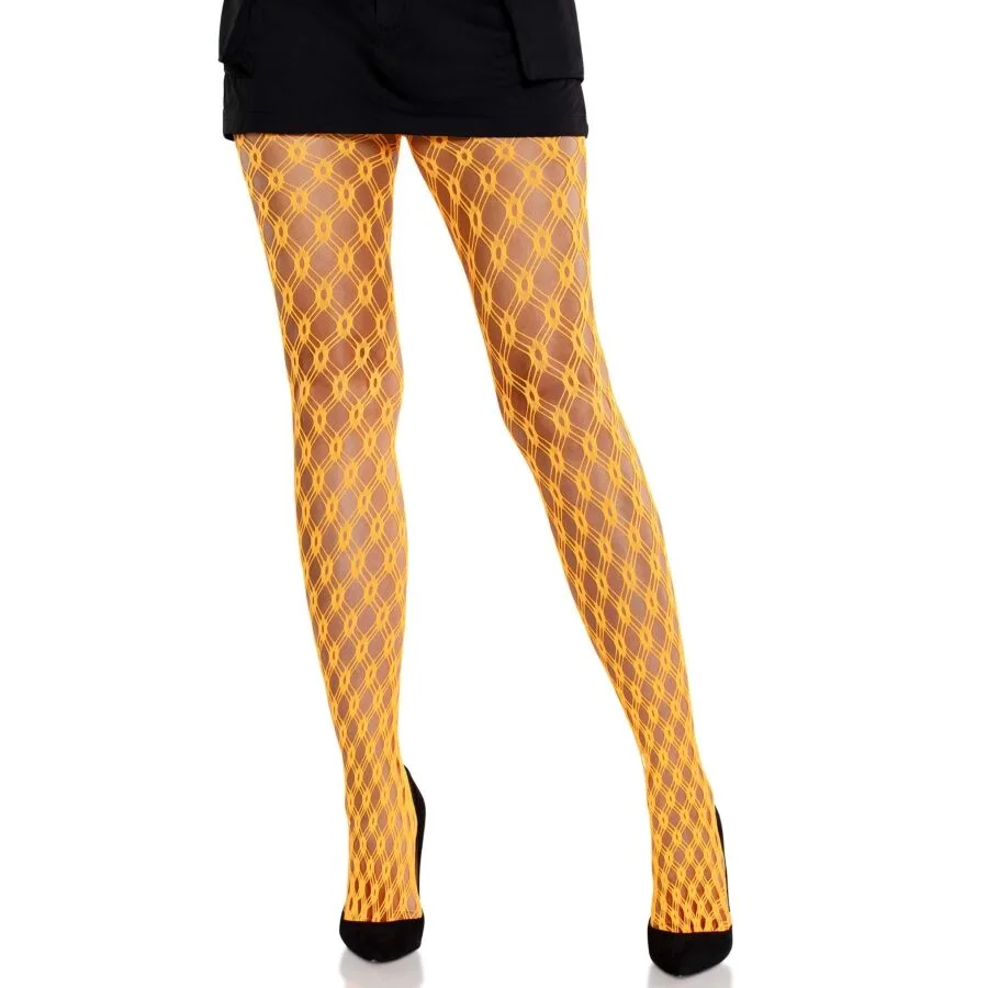 Leg Avenue - Eyelet Fishnet Tights in Neon Orange