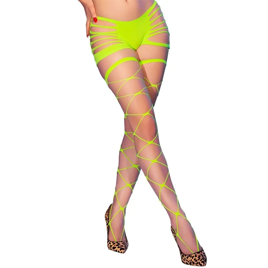 Chilirose CR 4867 Neon Green Fishnet Tights with Open-Weave Detail